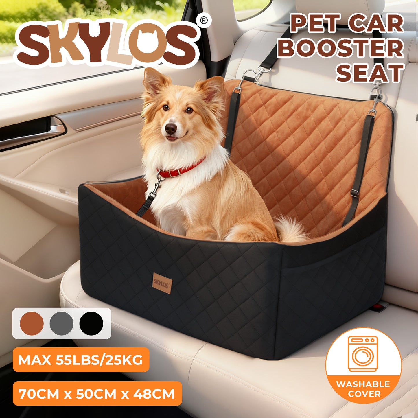 Skylos Large Dog Booster Car Seat Travel Carrier Bed Basket for 2 Small Pets