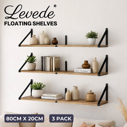 Levede Floating Shelves Wall Mounted Storage Home Set of 3 Natural Color