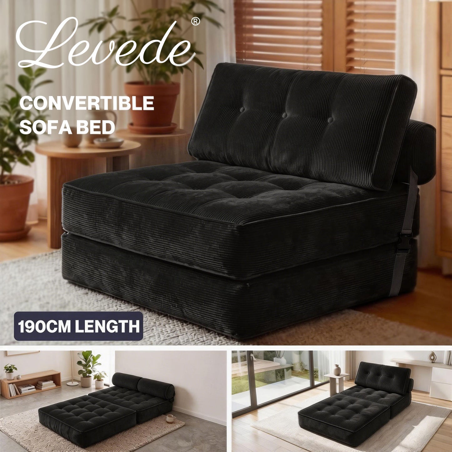 Levede Sofa Bed Convertible Foldable Floor Mattress with Head Lumbar Pillow