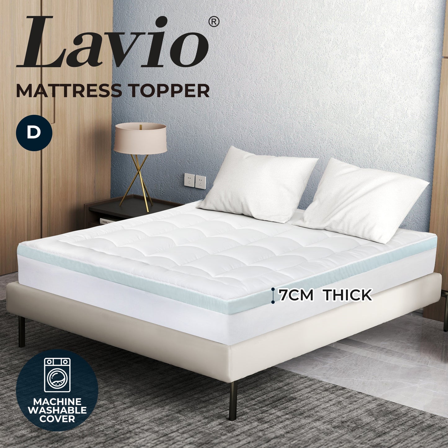 Lavio Quilted Mattress Protector Double Extra Deep Memory Foam Fitted Bed Cover