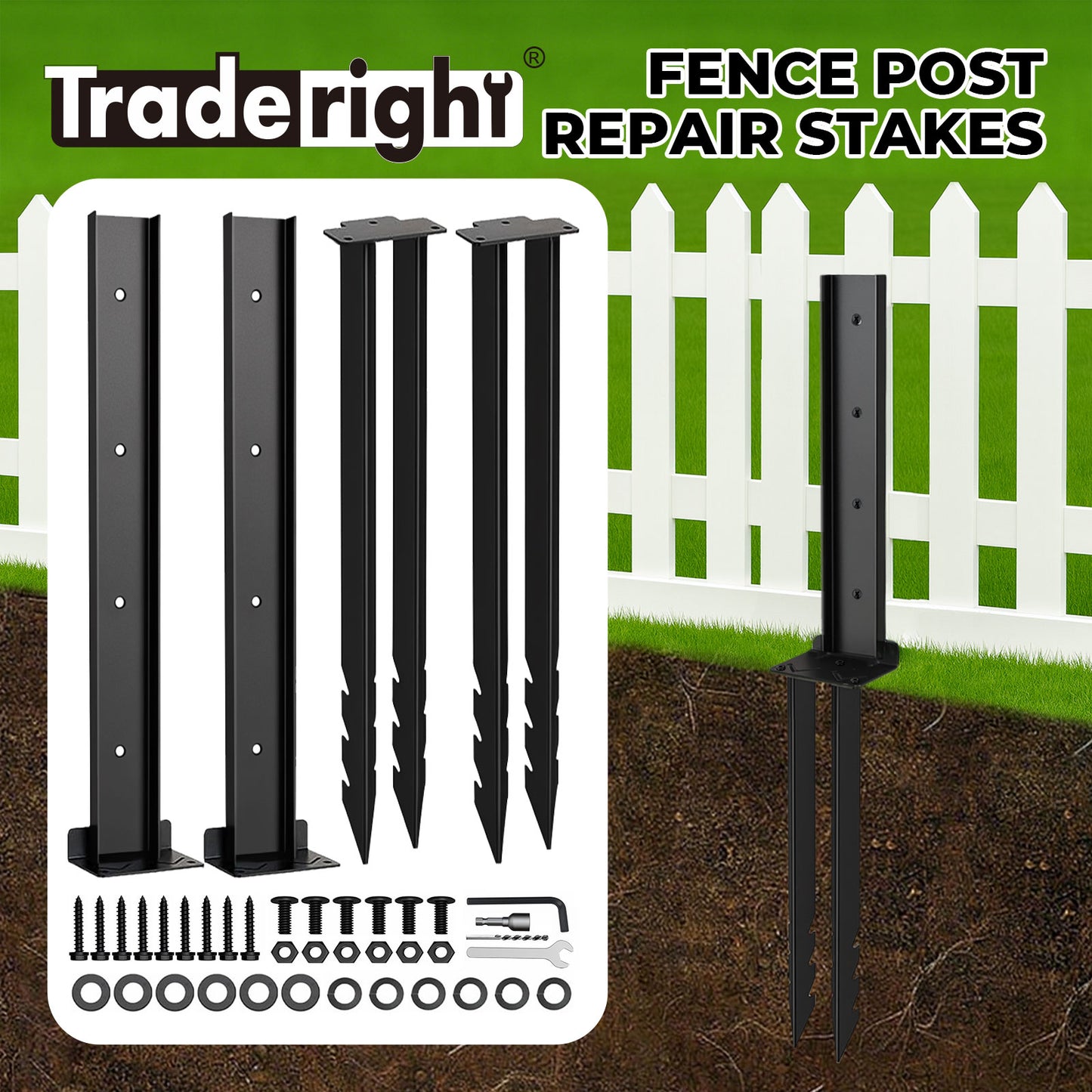 Traderight Heavy Duty Garden Metal Fence Post Repair Stake Anchor Ground Spike