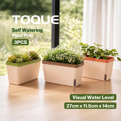 TOQUE 3PCS Self Watering Plant Pots Indoor Herb Planters with Water Level Window