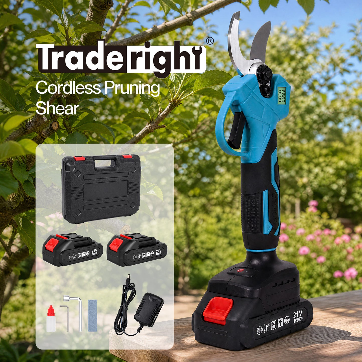 Traderight Pruning Shears 450W Brushless LCD SK5 Blade for Garden Cutting Blue
