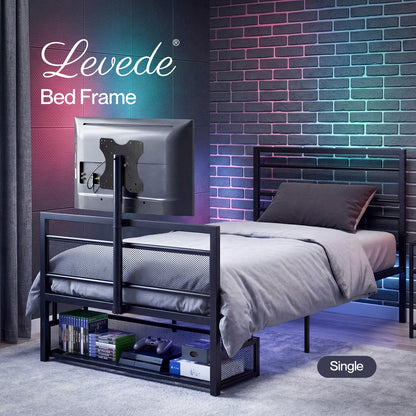 Levede Single Bed Frame Gaming Bed TV Bed 360° Rotating Mount Metal Black