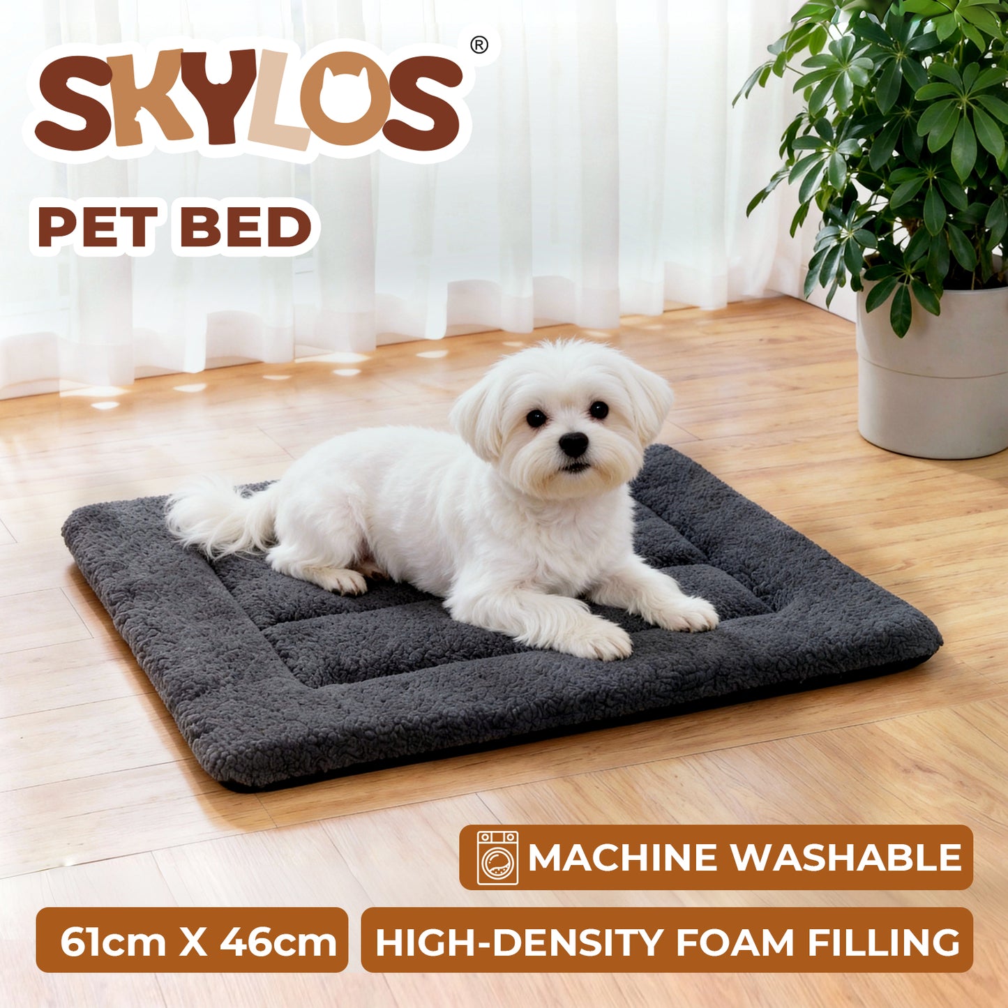 SKYLOS Dog Bed Mattress Soft Plush Cat Bed Non Slip Pet Kennel Crate Mat 61x46cm