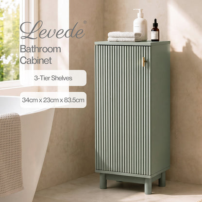 Levede Tall Bathroom Cabinet Narrow Storage Cupboard Adjustable Fluted 3 Tier