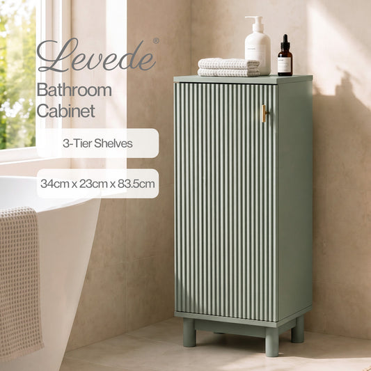 Levede Tall Bathroom Cabinet Narrow Storage Cupboard Adjustable Fluted 3 Tier