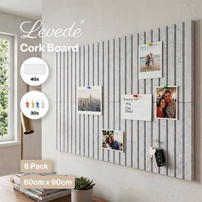 Levede Felt Notice Board 6 Pack Wall Tiles Pin Board Self Adhesive Grey 30x30cm