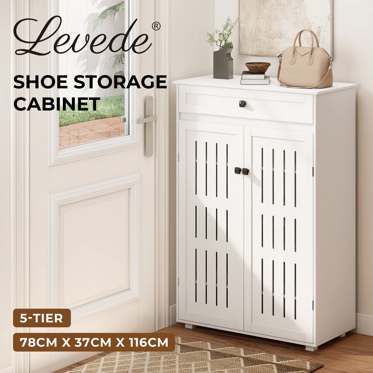 Levede Shoe Cabinet 5-Tier Door Entryway Storage Rack Organizer Cupboard White