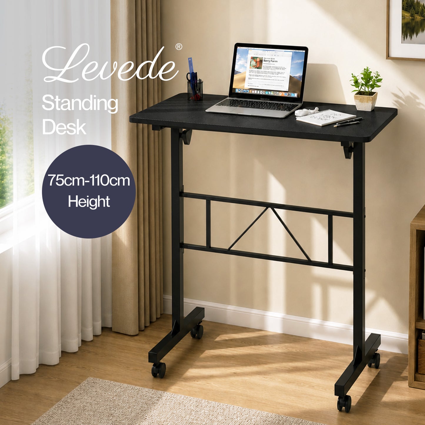 Levede Standing Desk Small Adjustable Height Folding Office 50kg Load Black