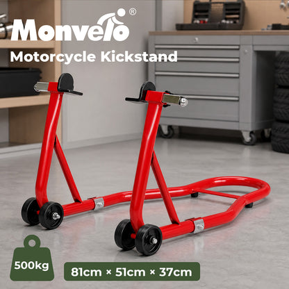 MONVELO Motorcycle Stand Heavy Duty 500KG Carbon Steel Lift Adjustable Fork Red