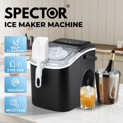 Spector Ice Maker Machine Countertop 12Kg in 24Hrs 9 Cubes Ready in 6-12Mins