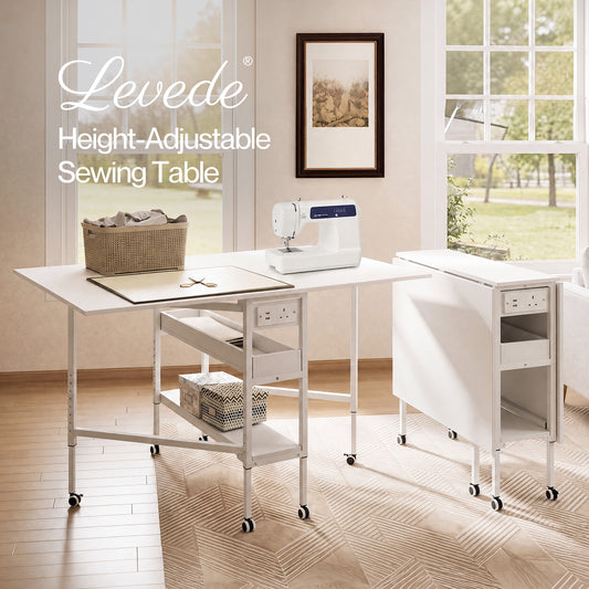 Levede Sewing Table Foldable Craft Desk Height Adjustable with Storage Black
