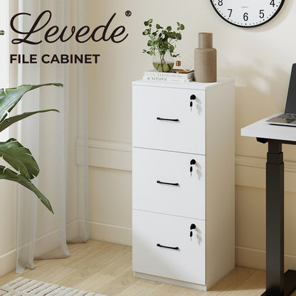 Levede 3 Drawer Filing Cabinet Lockable Home Office Tall File Storage Cabinet
