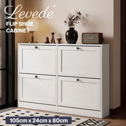 Levede Shoe Cabinet Slim Shoe Storage Unit Flip Drawers Hallway Organiser White