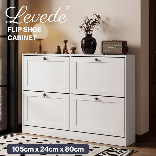 Levede Shoe Cabinet Slim Shoe Storage Unit Flip Drawers Hallway Organiser White