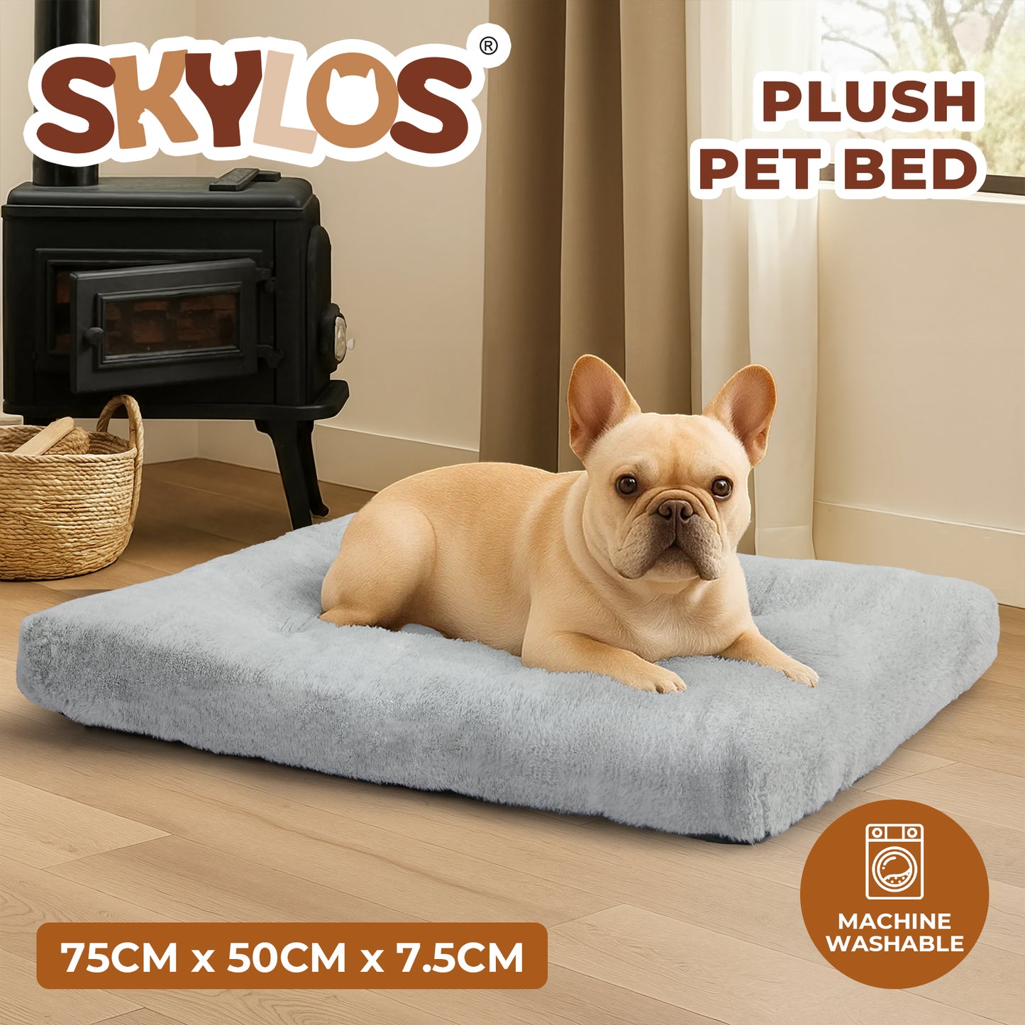 Skylos Dog Bed Soft Plush Pet Mattress Cushion Crate Puppy Cat Washable Pad Mat