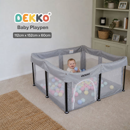 Dekko Baby Playpen Foldable Playpen With Mat 50 Balls Easy Setup Indoor Grey