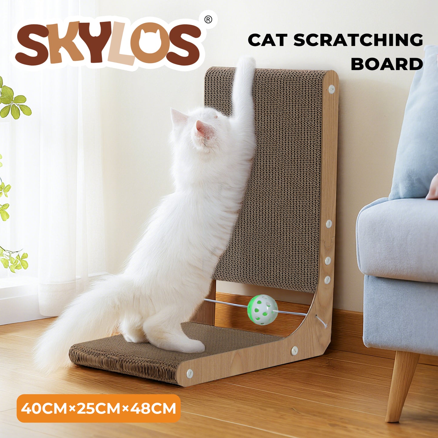 Skylos 48cm High L Shaped Cat Scratching Board with Ball Toy Wall Furniture