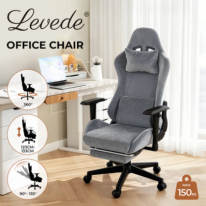 Levede Office Desk Chair Gaming Recliner Adjustable Height with Footrest Grey