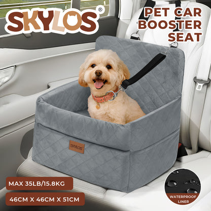 Skylos Dog Booster Car Seat Cosy Cats Pet Travel Bed with Safety Leash Grey