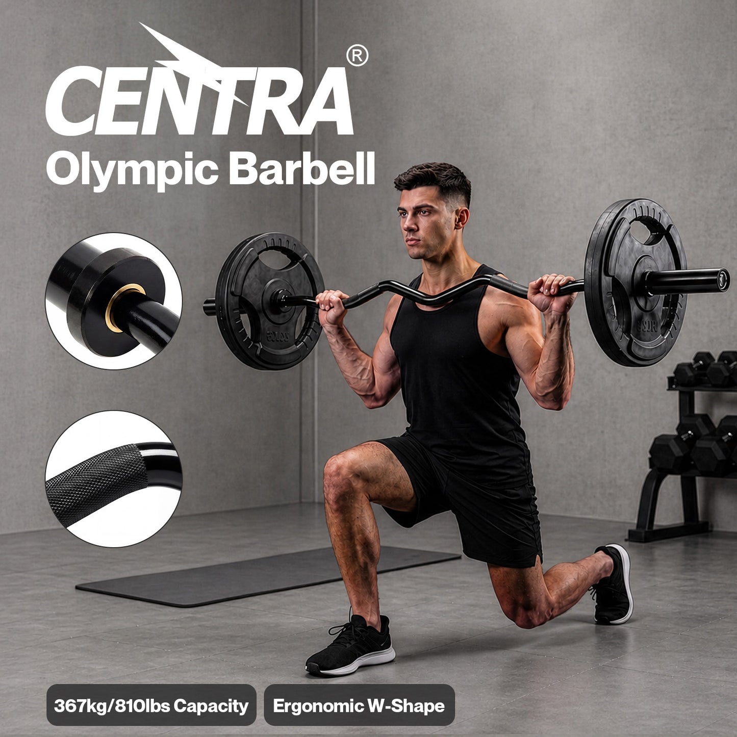Centra EZ Arm Curl Bar Weight Lifting 4ft Olympic Barbell for 2'' Weight Plates