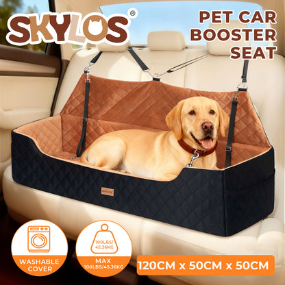 Skylos Dog Booster Car Seat Travel Carrier Bed Basket for Pet up to 100lbs Brown