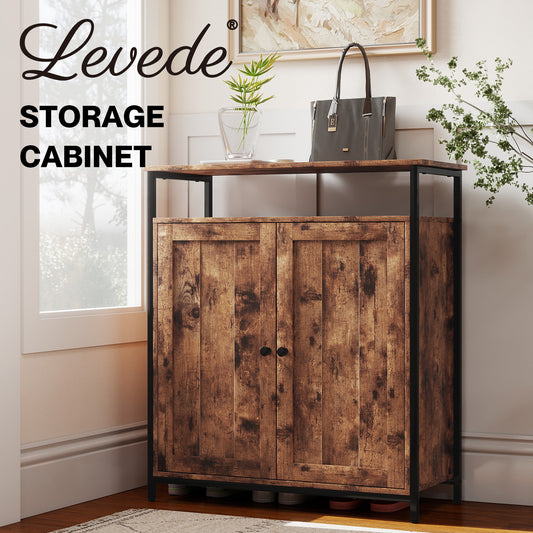 Levede Storage Cabinet Walnut 2 Doors Sideboard Adjustable Industrial Style