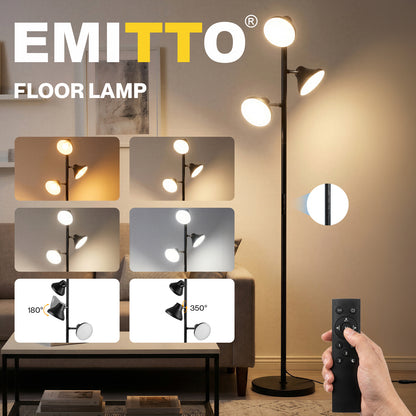 Emitto Floor Lamp  3-Light Dimmable Standing Lamp  Remote Touch  Black
