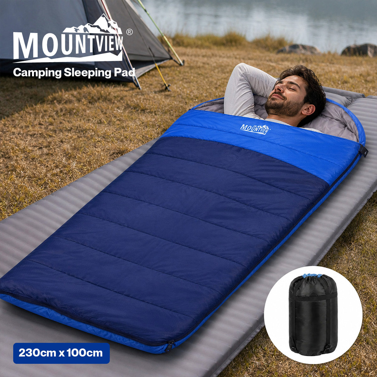 Mountview Sleeping Bag Extra Wide 230x100cm 3 Season Waterproof Hiking Blue
