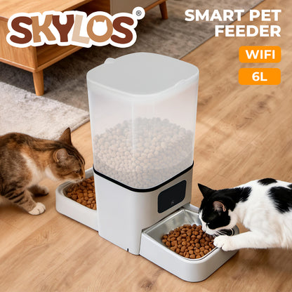 Skylos Dog Feeder Food Automatic Dispenser 6L Dual Bowl APP Timer Portal Contol