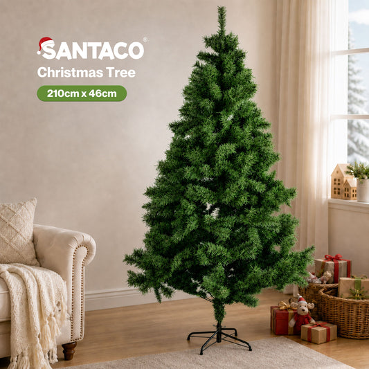 Santaco Christmas Tree 2.1m 797 PVC Tips Metal Base Xmas Decor Indoor Green