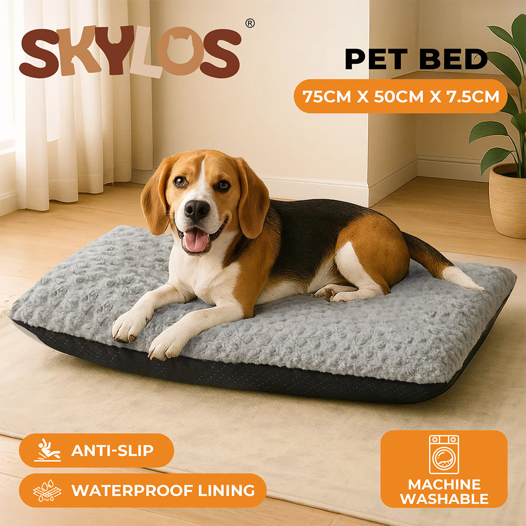 Skylos Pet Dog Bed for Calming Anti Anxiety Soft Plush Cushion Mat Washable