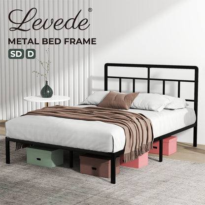 Levede Double Small Double Bed Frame Metal Platform with Headboard Heavy Duty
