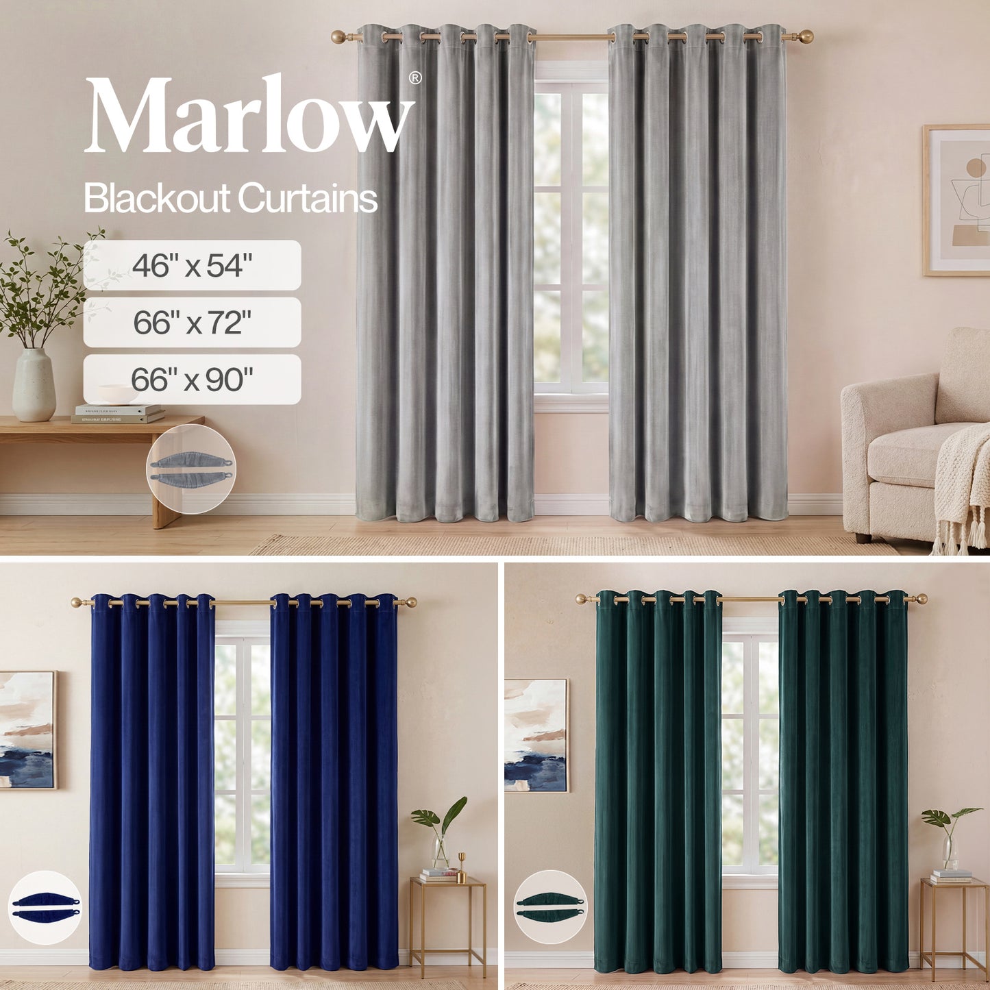 Marlow Thick Thermal Blackout Curtains Velvet Eyelet Ring Top Ready Made