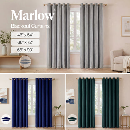 Marlow Thick Thermal Blackout Curtains Velvet Eyelet Ring Top Ready Made