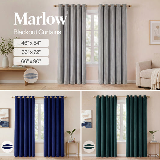 Marlow Thick Thermal Blackout Curtains Velvet Eyelet Ring Top Ready Made