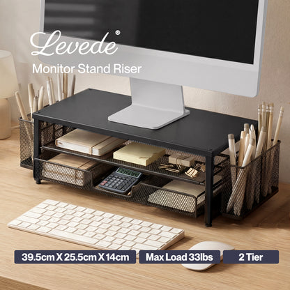 Levede Monitor Riser Desk Organiser with Drawer Metal Monitor Stand Black