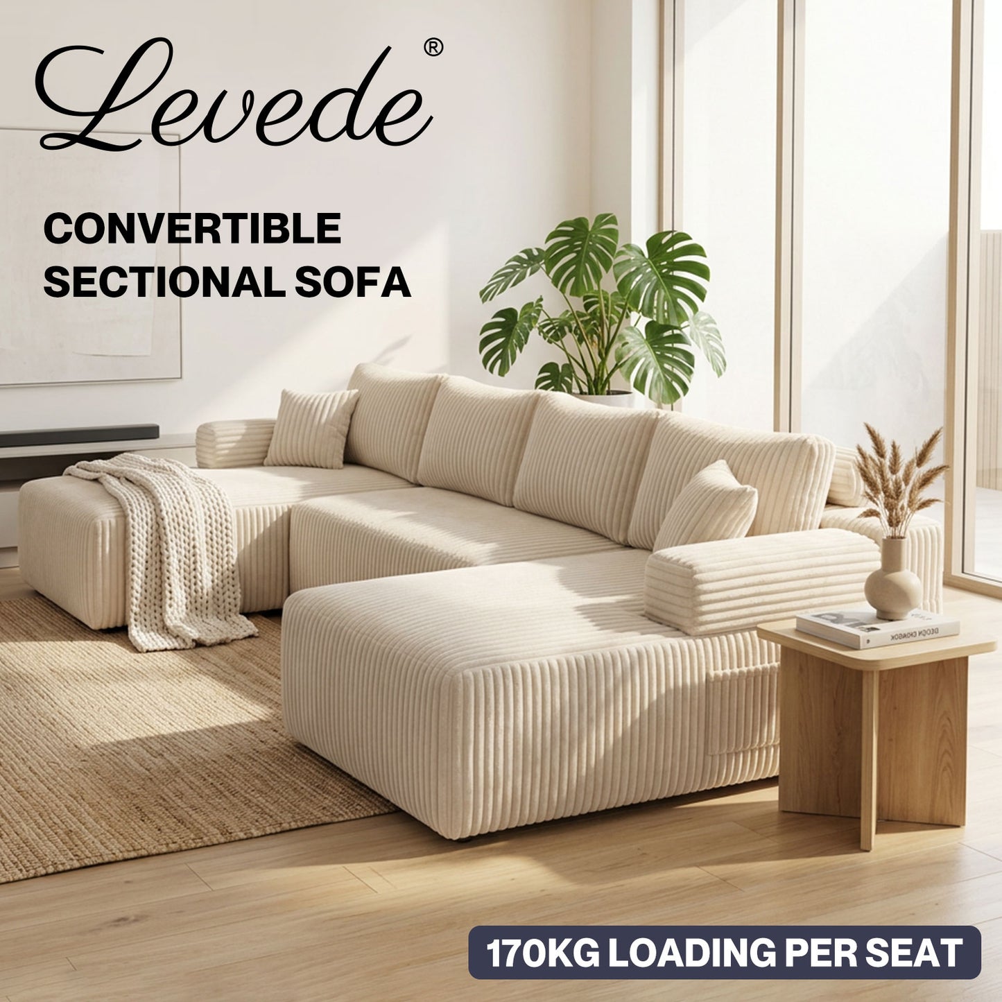 Levede Modular Sectional Sofa Bed 3 Seater U Shaped Convertible Soft Boneless