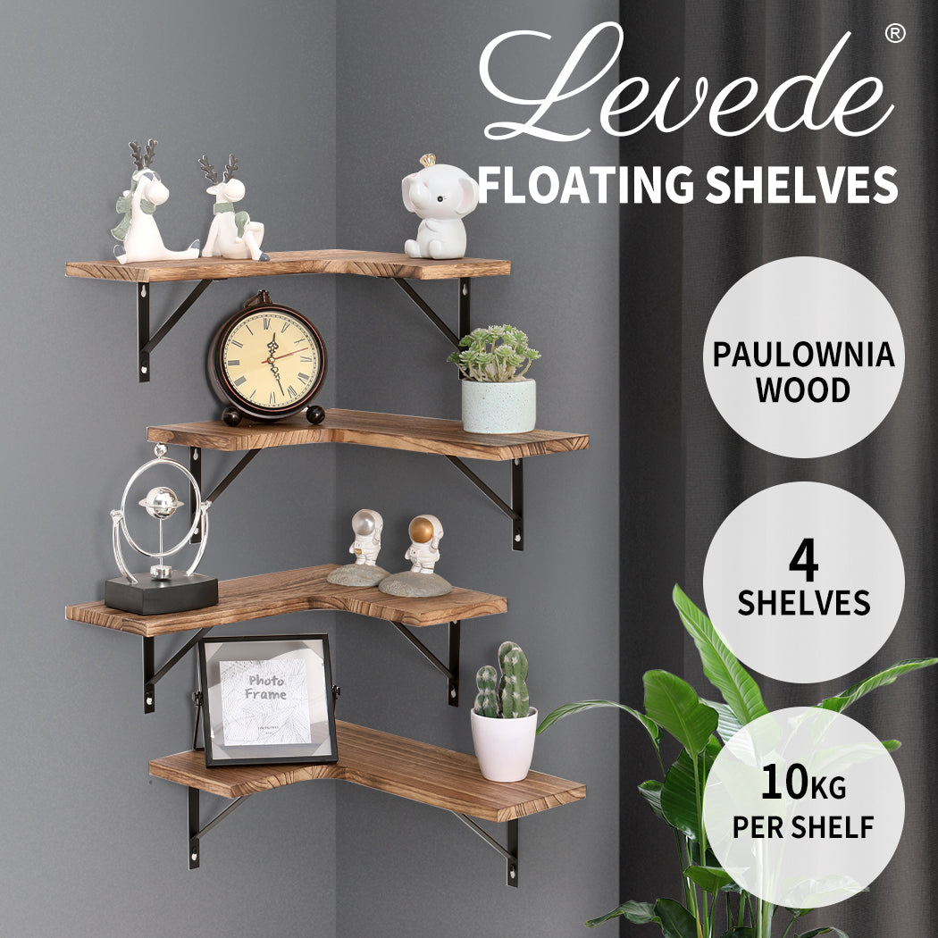 Levede 4PC Corner Floating Shelves Wall L-Shaped Storage Wooden Display Shelf