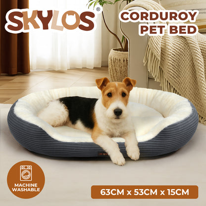 Skylos Dog Bed Luxury Soft Washable Puppy Cat Cushion Mattress Corduroy Grey M