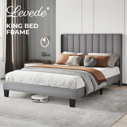 Levede King Bed Frame Panel Plush Metal Wooden Upholstered Bed Base Platform