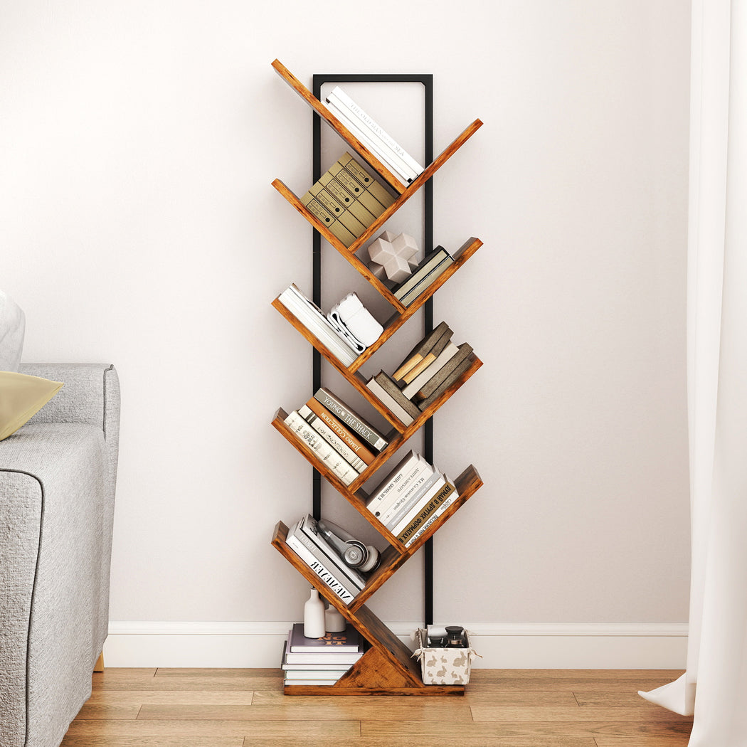 Levede 9 Tier Bookshelf Display Bookcase Tree Shaped Wooden Storage Rack Shelves
