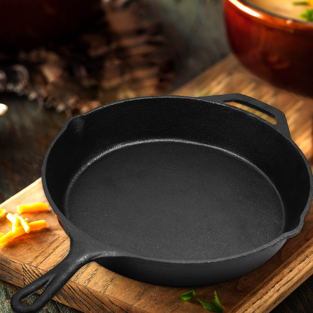 Toque Frying Pan Non Stick Cast Iron 30cm Steak Skillet Round BBQ Grill Camping