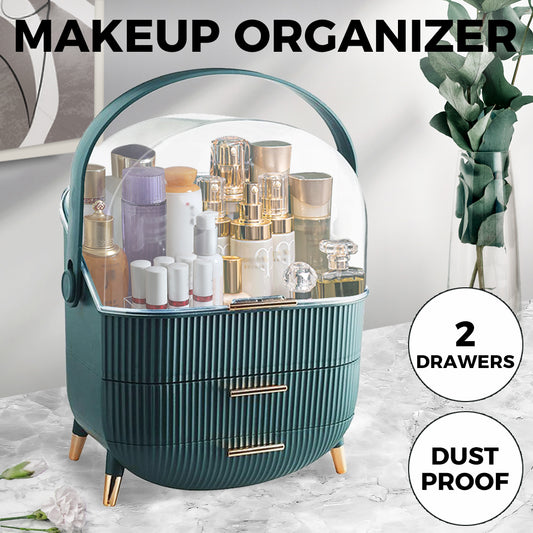 ilus Makeup Organizer Case Drawer Portable Cosmetic Jewellery Storage Box Dark Green