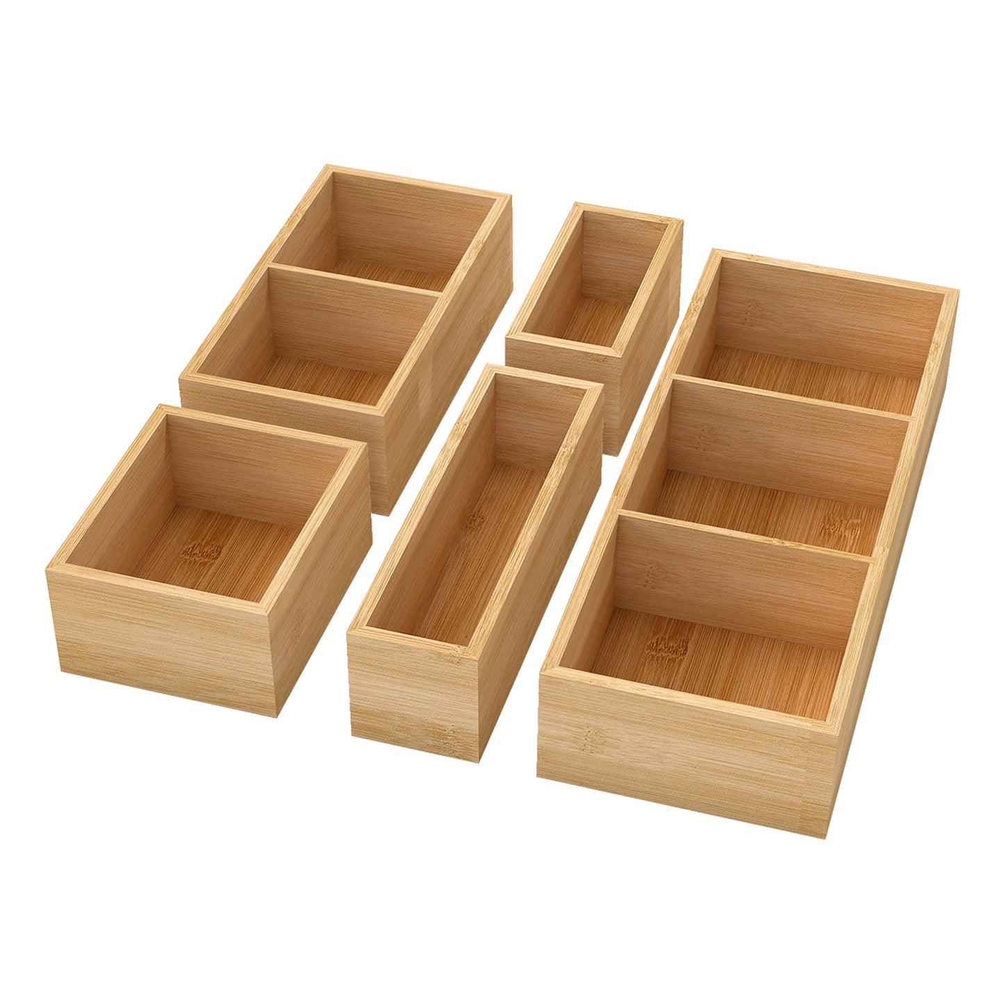 Toque 5 Pcs Bamboo Drawer Organizer Multi-Use Storage Box with Removable Divider