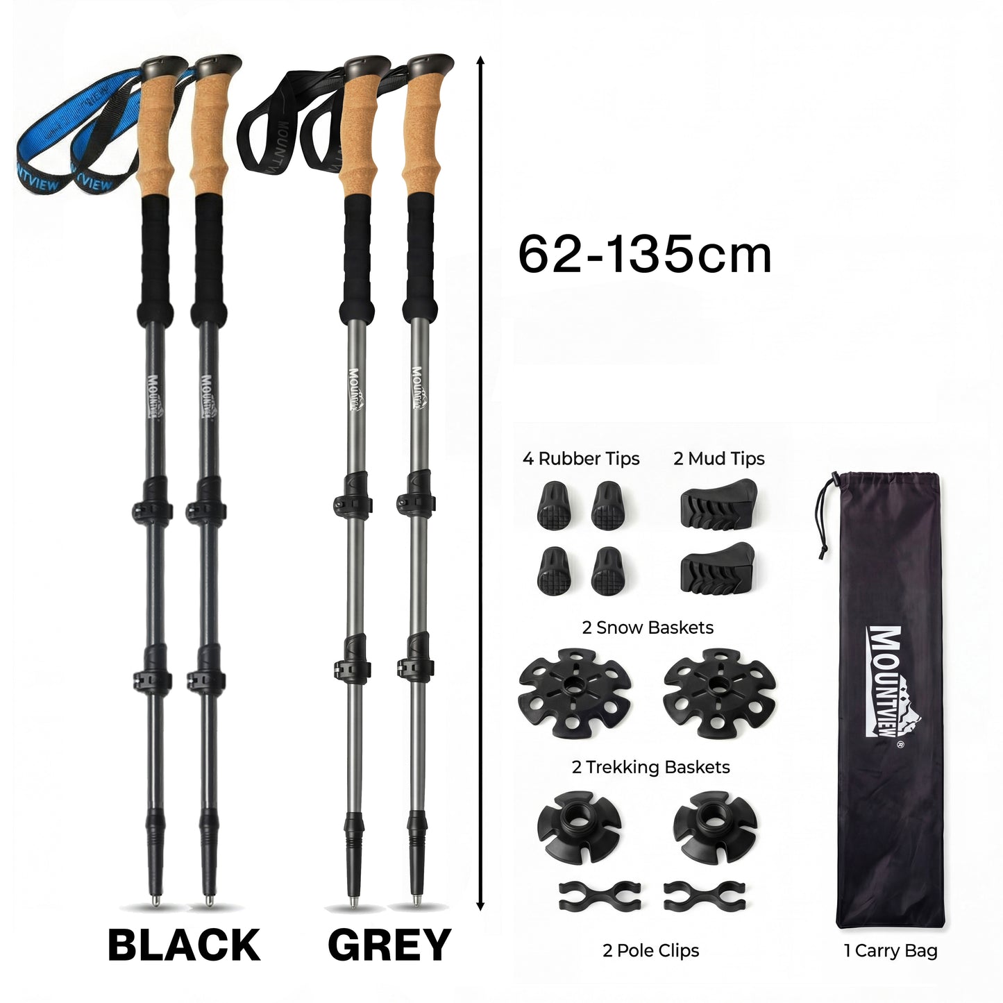 Mountview Trekking Poles Lightweight Walking Poles Hiking Sticks with Cork Grips