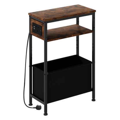 Slim Side Table with Charging Station Storage Narrow End Table Sofa Living Room