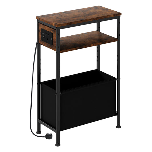 Slim Side Table with Charging Station Storage Narrow End Table Sofa Living Room