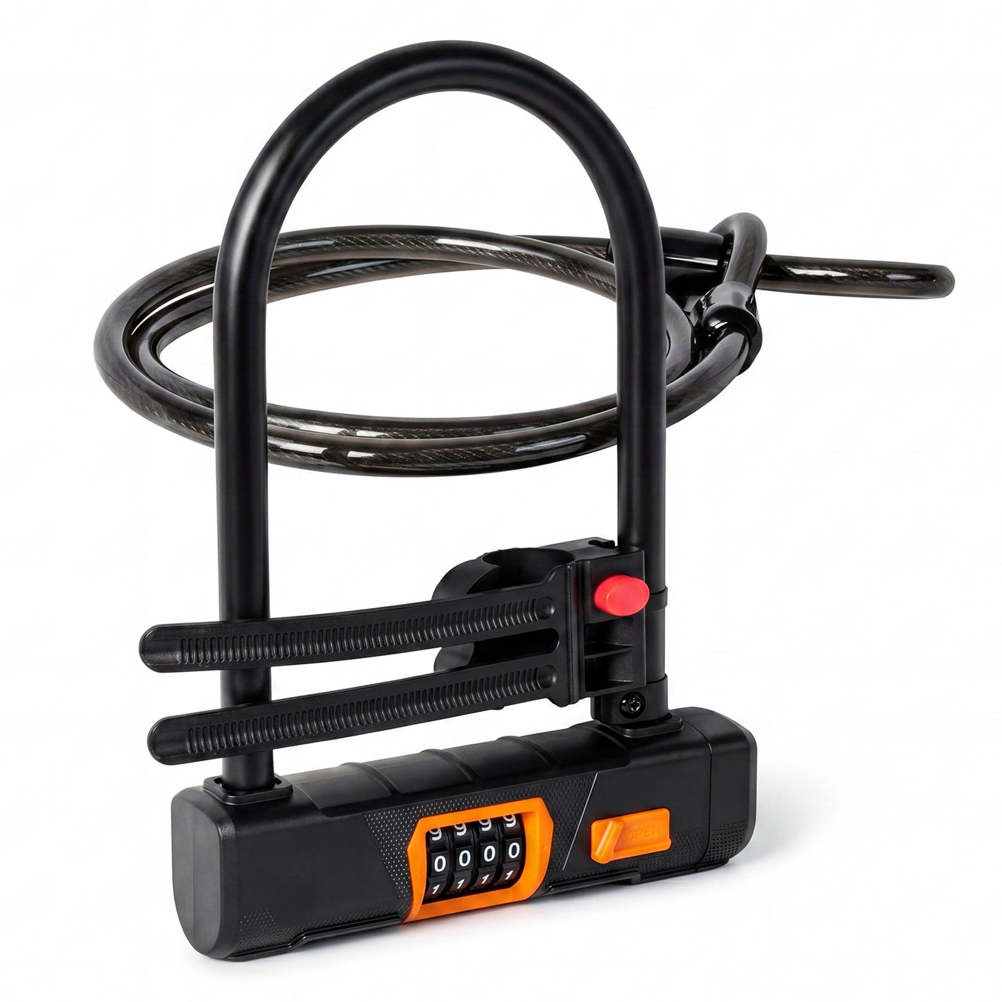 Bike Lock Combination D Lock with Cable 4 Digit Alloy Steel Black Orange